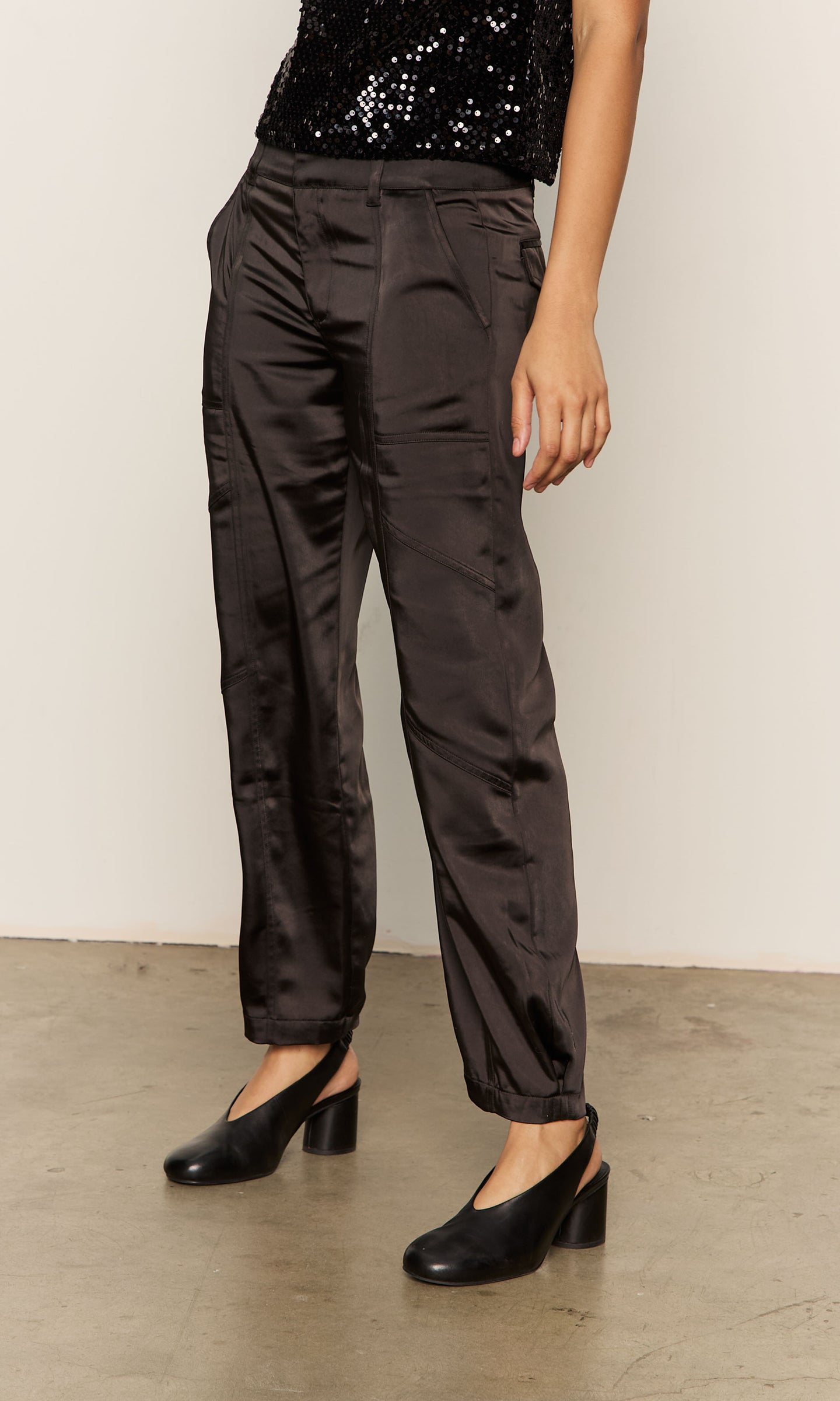 Sanctuary Sahara Black Satin Tapered Pant