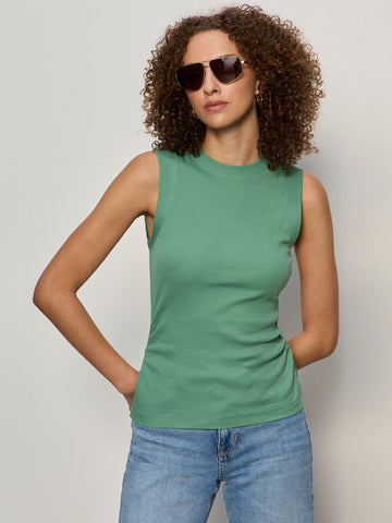 Sanctuary-Green Juice Ribbed Ruched Tank