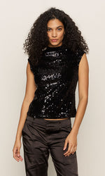 Sanctuary Funnel Neck Black Sequin Tank