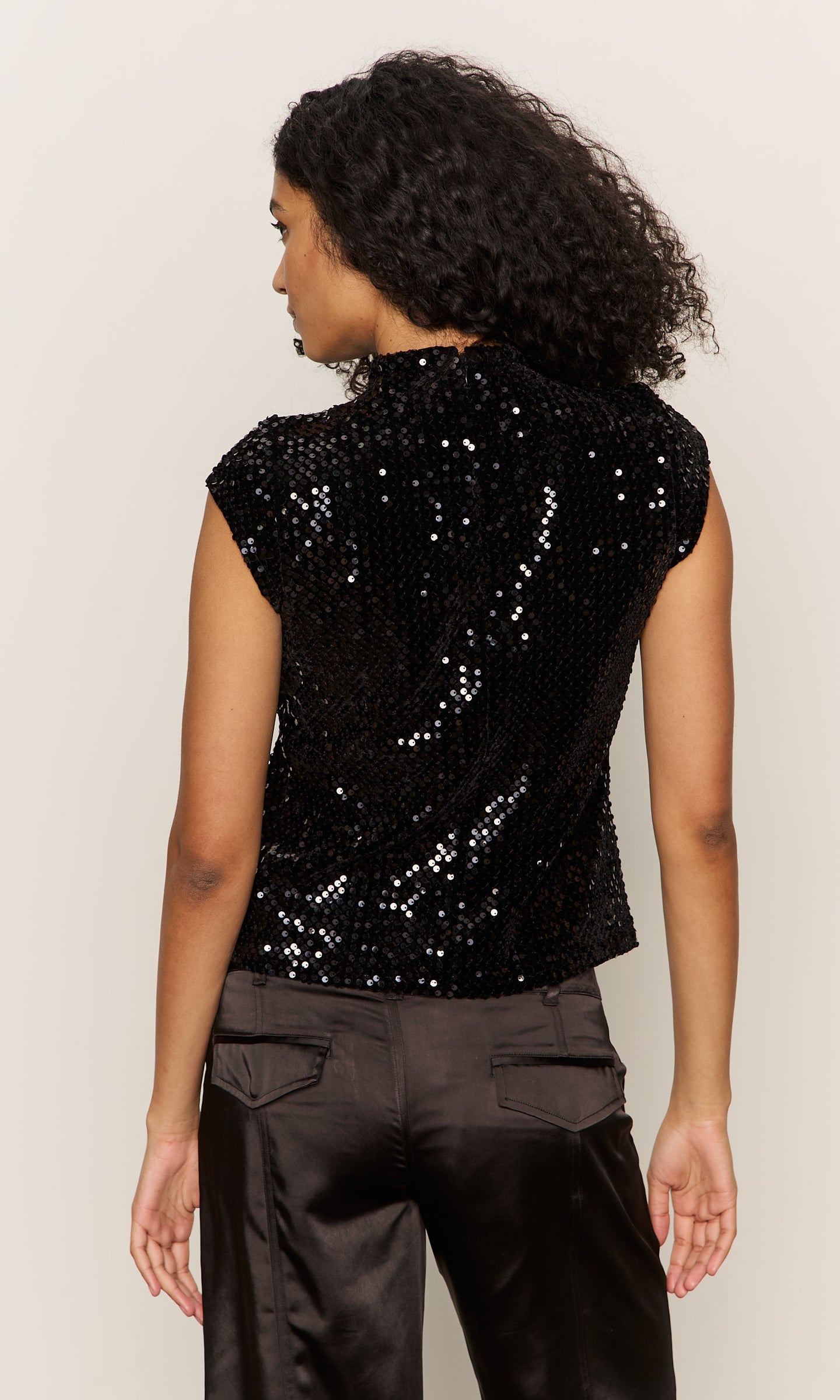 Sanctuary Funnel Neck Black Sequin Tank