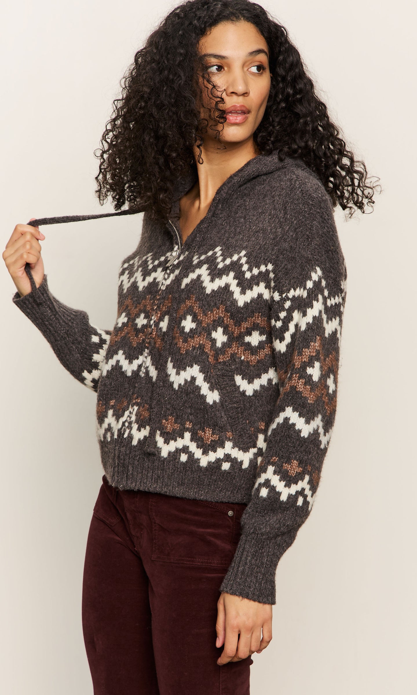 Sanctuary Zip-Up Fairisle Hoodie Sweater