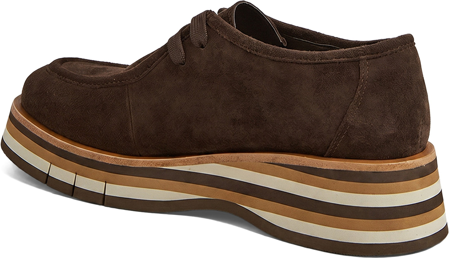 Chocolate Shoe by django & juliette in brown suede with a layered platform sole
