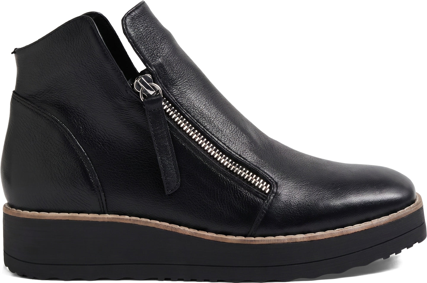 Black Leather Boot by django & juliette with side zip platform sole and rounded toe
