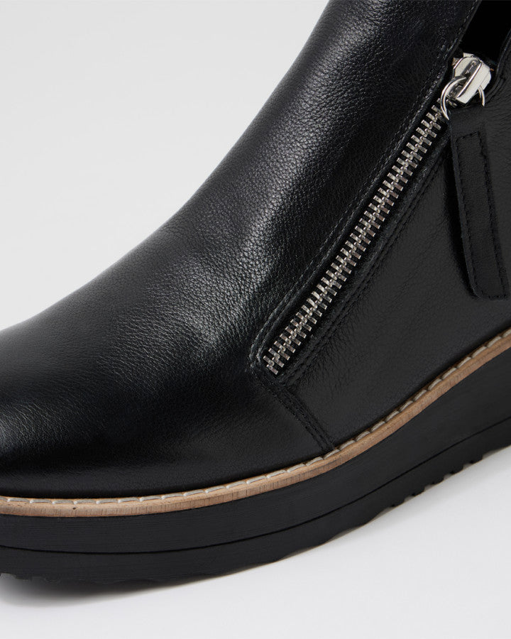 Black Leather Boot by django & juliette with side zip and textured sole