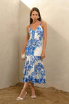 Rhegan V-Neck Print Slip Dress with Flared Hem