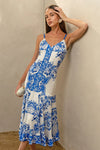 Rhegan V-Neck Print Slip Dress with Flared Hem