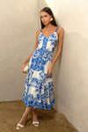 Rhegan V-Neck Print Slip Dress with Flared Hem