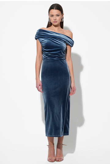Casette Off Shoulder Velvet Midi Dress