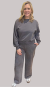 Heather Grey Fleece Lined Wide Leg Lounge Set