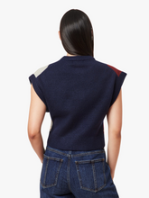 Navy with Winetasting Herringbone Sweater Vest by habitual shown from the back