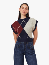 habitual Navy with Winetasting Herringbone Sweater Vest styled with dark jeans on a model