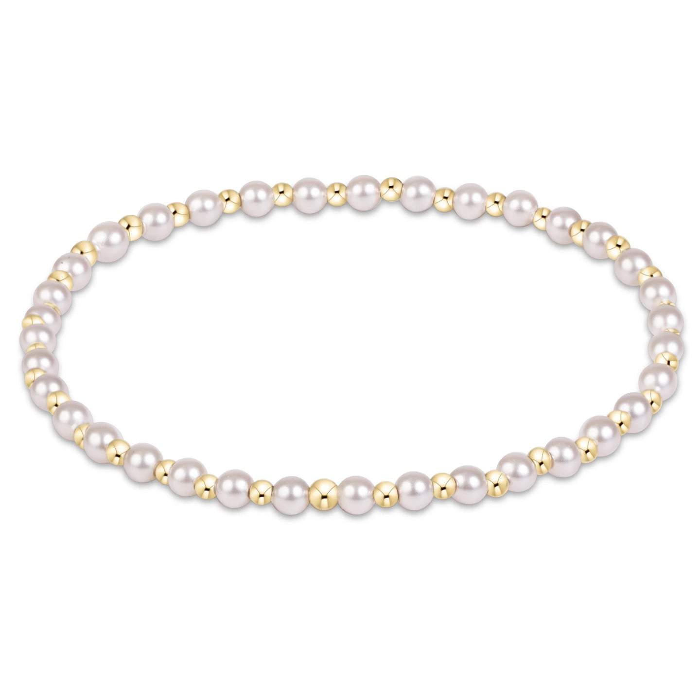 Enewton Grateful Pearl 3mm bracelet with white pearls alternating with small gold beads