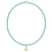 Hope Classic Sea Glass Bracelet - Signature Cross by Enewton with aqua beads and a small gold cross charm