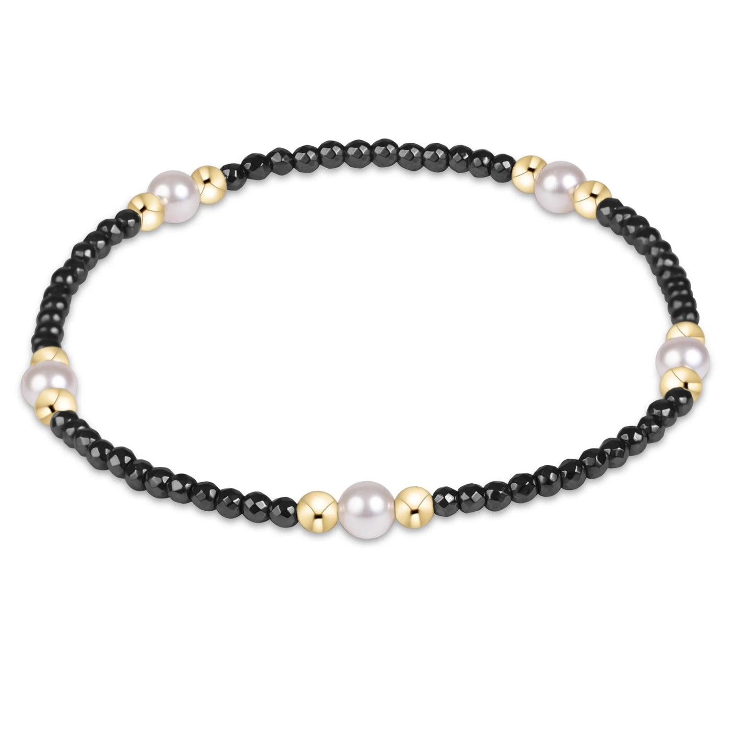 Enewton Purpose Pearl 4mm Faceted Hematite bracelet with black beads, white pearls and gold accents