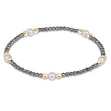 Enewton Purpose Pearl 4mm Silver Faceted Hematite bracelet with dark silver beads, white pearls and gold accents