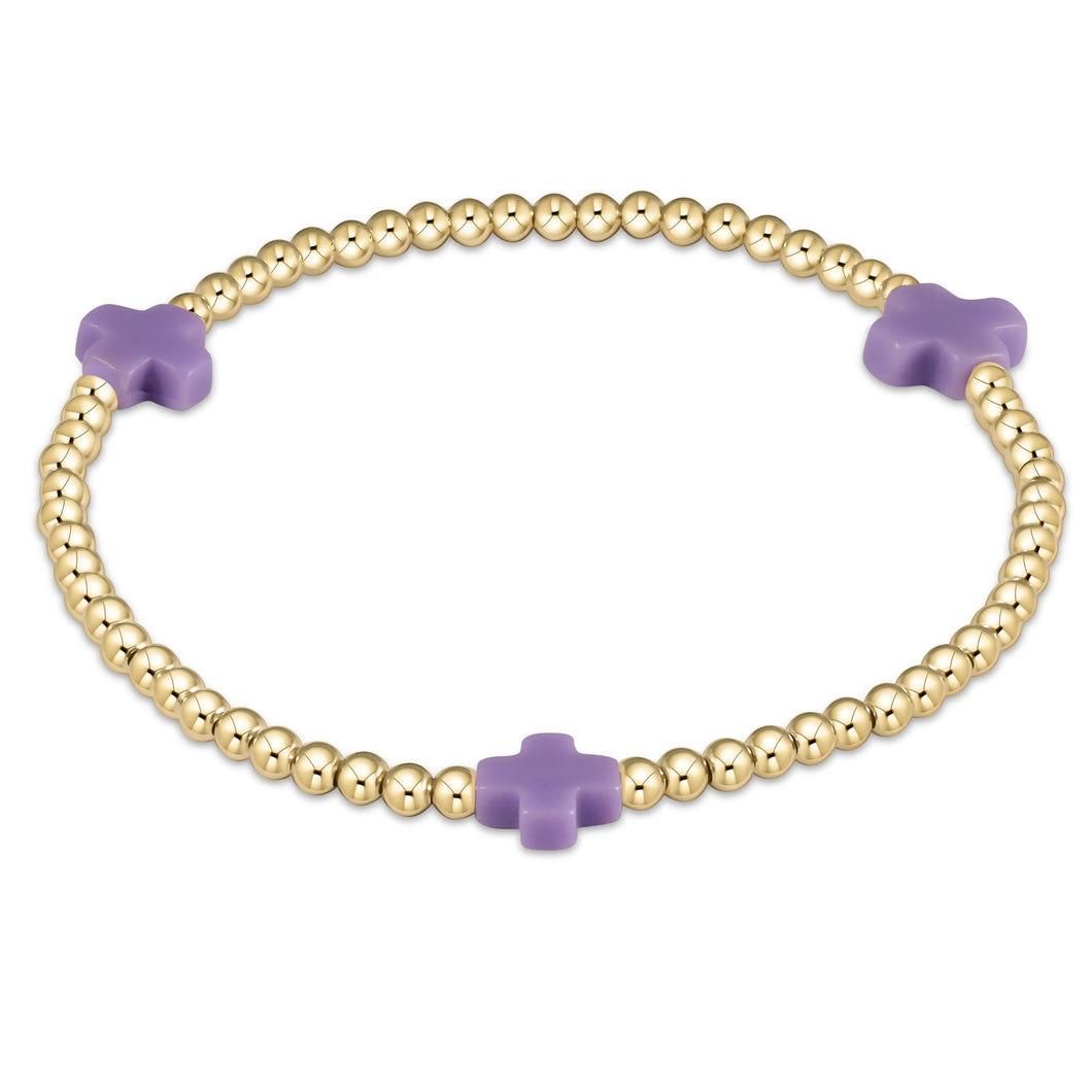 Signature Cross 3mm Gold Bracelet- Purple