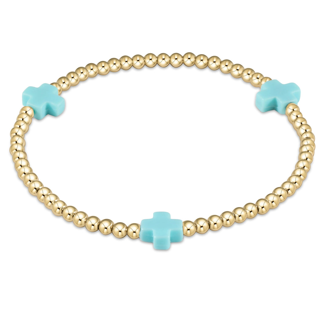 Signature Cross 3mm Gold Bracelet - Turquoise