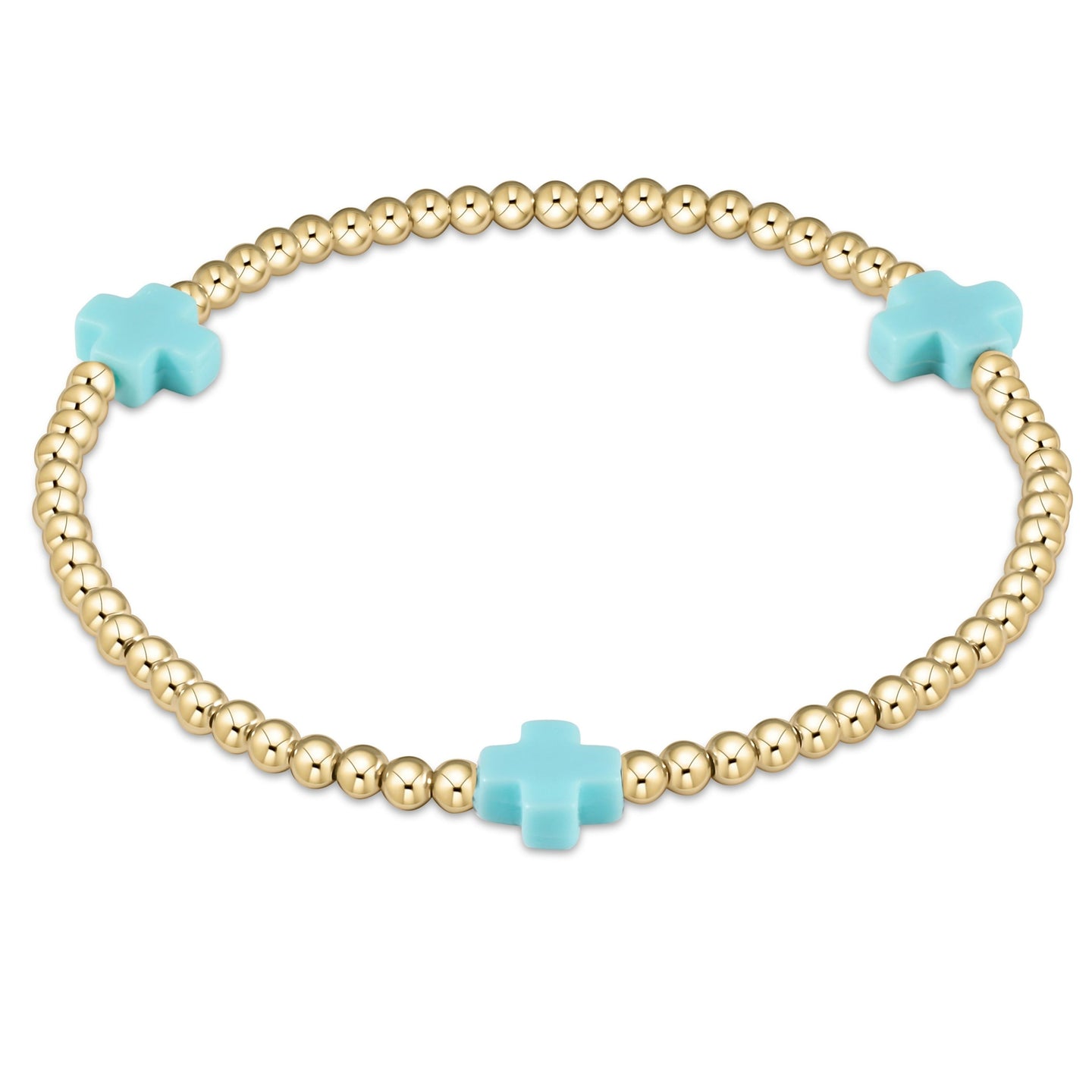 Signature Cross 3mm Gold Bracelet - Turquoise