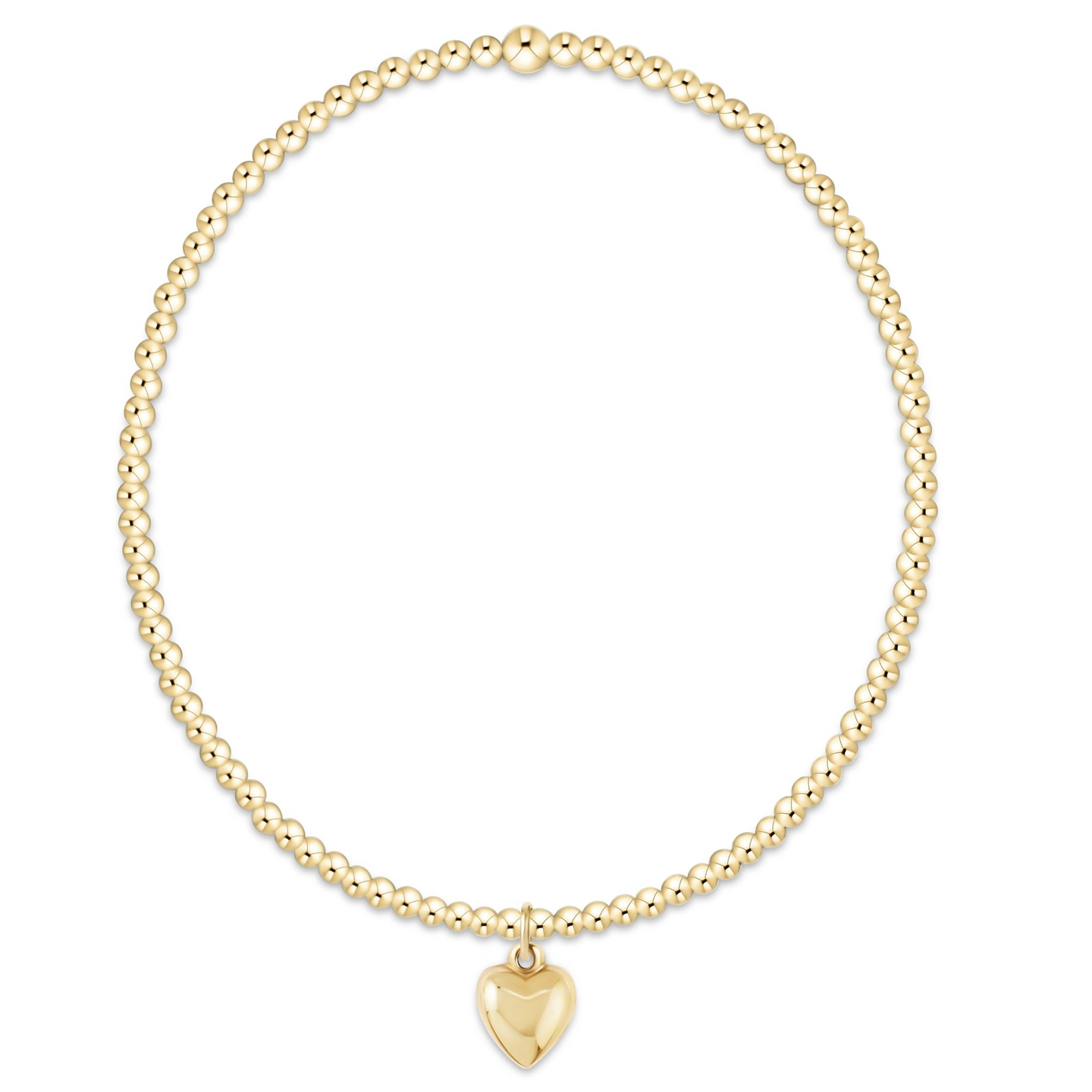 Classic Gold 2mm Bracelet - Love Plush Small Gold delicate beaded design with heart charm by Enewton