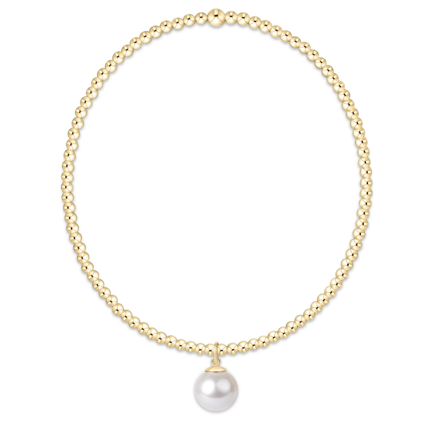 Classic Gold 2mm Bracelet - Classic Pearl 8mm Char by Enewton, elegant gold beads with a single pearl charm centerpiece.