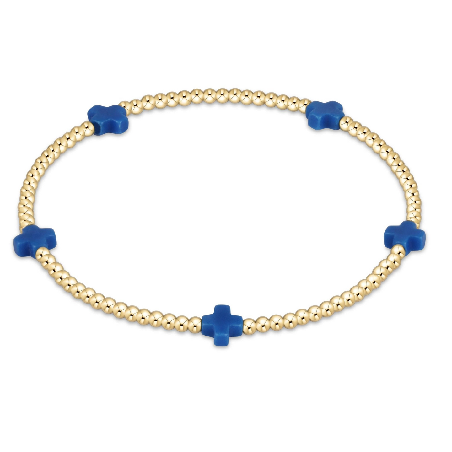 Signature Cross Small 2mm Gold Bracelet - Cobalt by Enewton featuring small gold beads and cobalt blue cross accents.