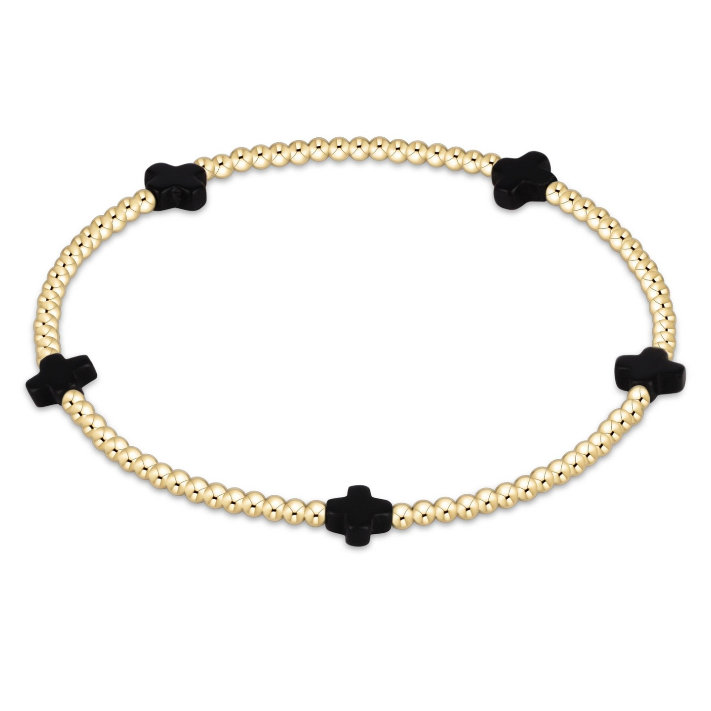 Enewton gold beaded bracelet with small black onyx cross accents