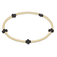 Elegant gold beaded bracelet featuring charcoal cross accents, Signature Cross Small 2mm Gold Bracelet - Charcoal by Enewton