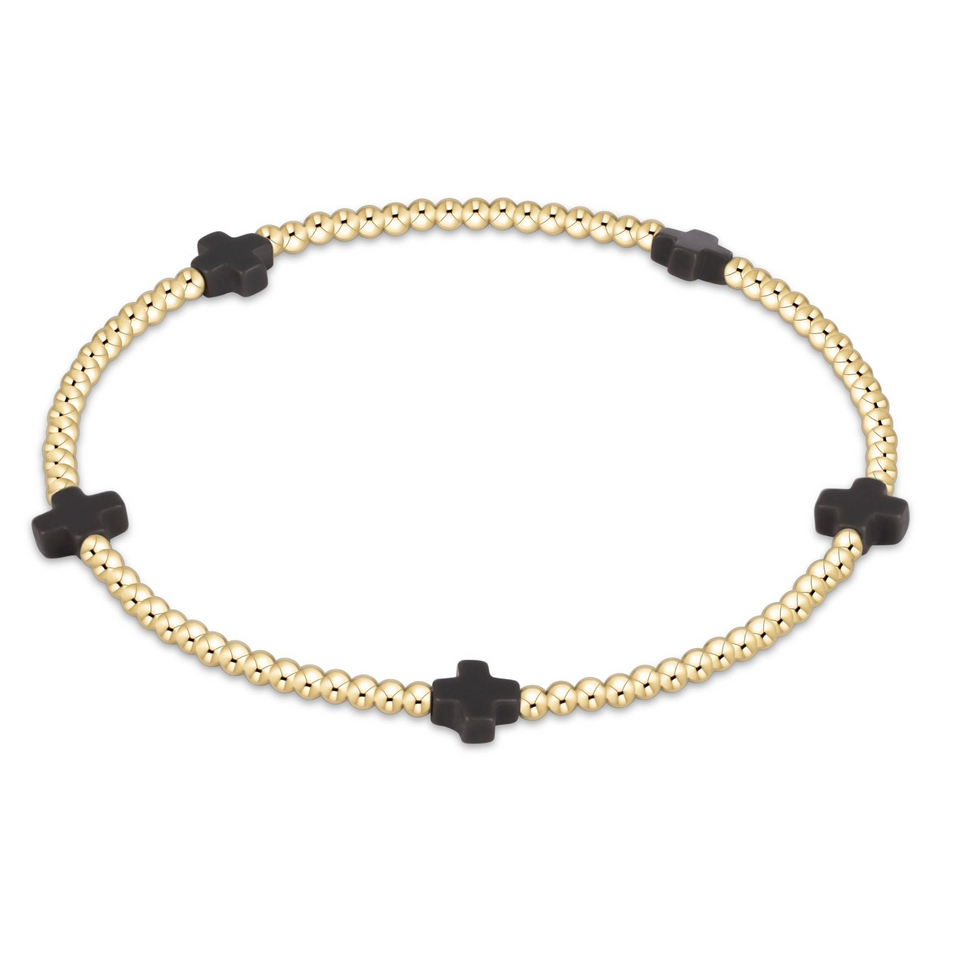 Enewton Signature Cross Small 2mm Gold Bracelet - Charcoal
