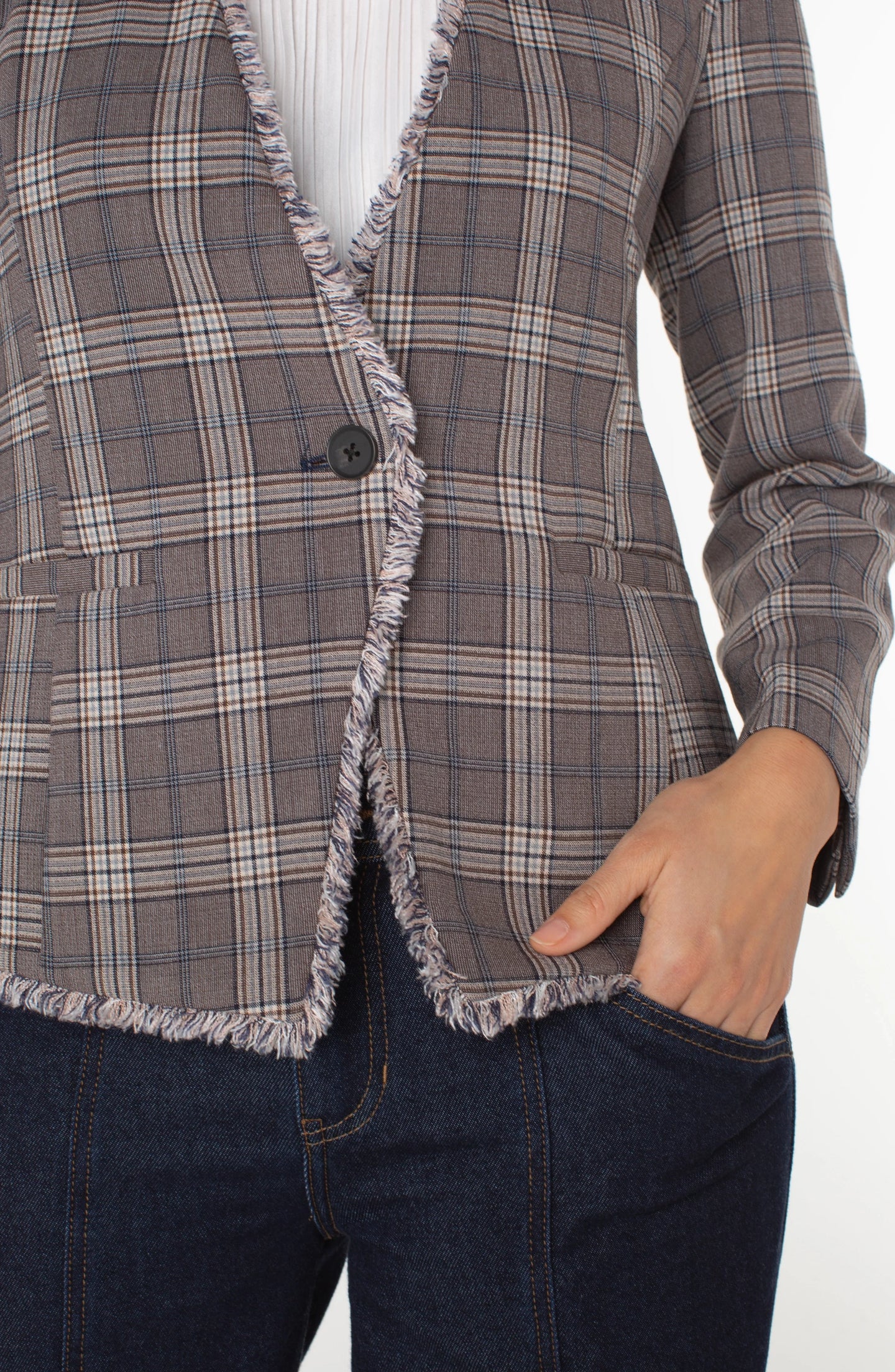 Liverpool Collarless Fitted Blazer W/ Fray