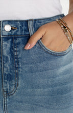 Close-up of light blue denim with hand in pocket wearing Symphony HR Liv Relaxed Crop Skinny With Wide Hem 27