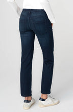 Back view of a person wearing Petunia Blue Rowan Low Rise Comfort Waist Slim 28” Ins jeans by liverpool