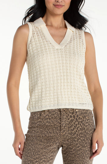 Liverpool Sleeveless Johnny Collar Sweater