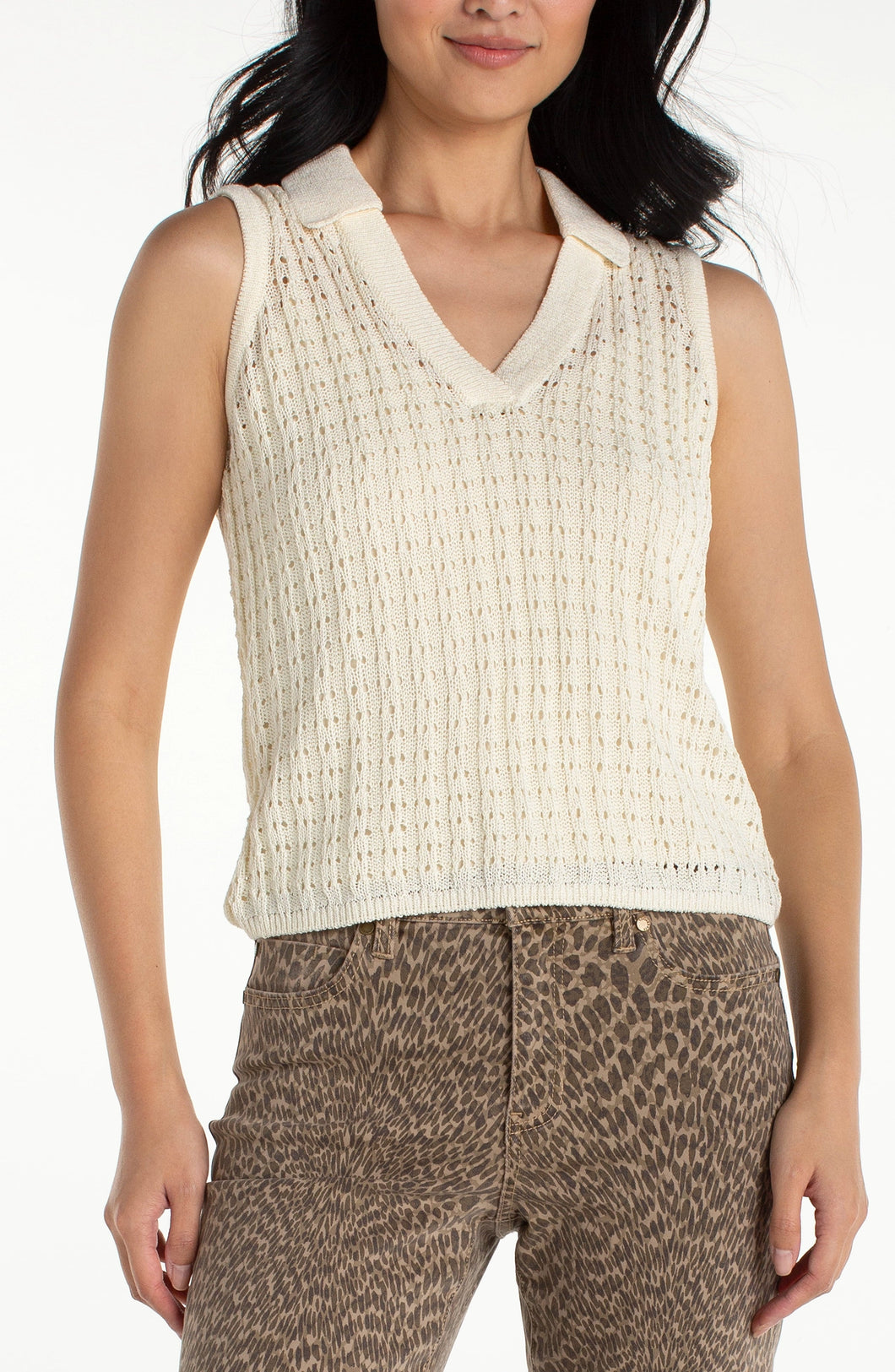 Liverpool Sleeveless Johnny Collar Sweater