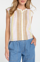 Woman wearing Neapolitan Dolman Button Front Woven Blouse with Shirring by liverpool, styled with casual denim pants