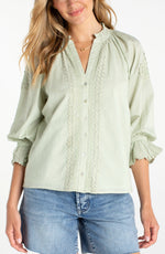 Liverpool 3/4 Sleeve Button-Front Woven Top