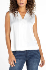 Liverpool Sleeveless V-Neck Woven-To-Knit Tank