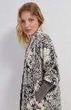 Liverpool Cardigan Sweater by Liverpool in a textured black and white pattern with front pockets on a model