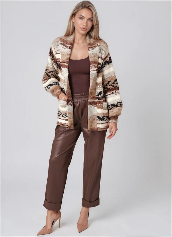 Love Token Atsa earth-tone patterned cardigan, front view
