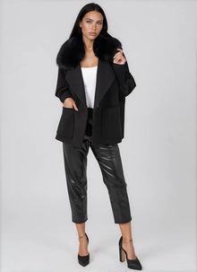 Love Token Halley Black Faux Fur Collar Cinched Waist Jacket