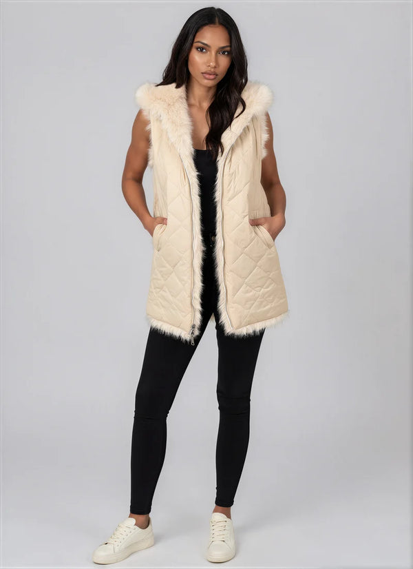 Love Token Shirley cream hooded reversible vest, front view
