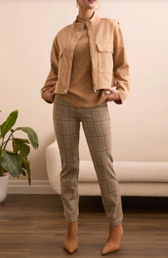 Zip Front Jacket with Double Pockets - Ice Latte