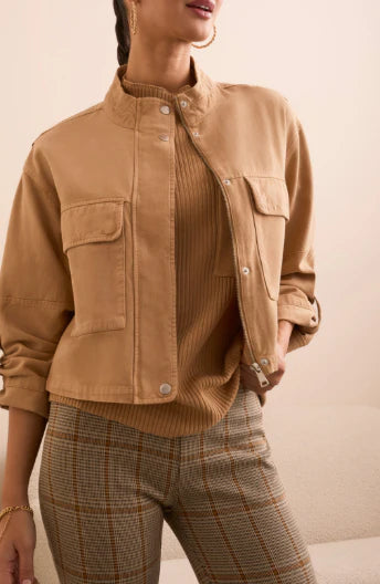 Zip Front Jacket with Double Pockets - Ice Latte