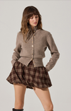 ASTR Tawni Mock Turtleneck Cardigan in taupe with mock turtleneck, gold button front, and relaxed fit