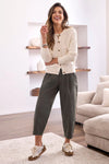 Button Front Sweater Cardi with Specia Wash - Eggshell