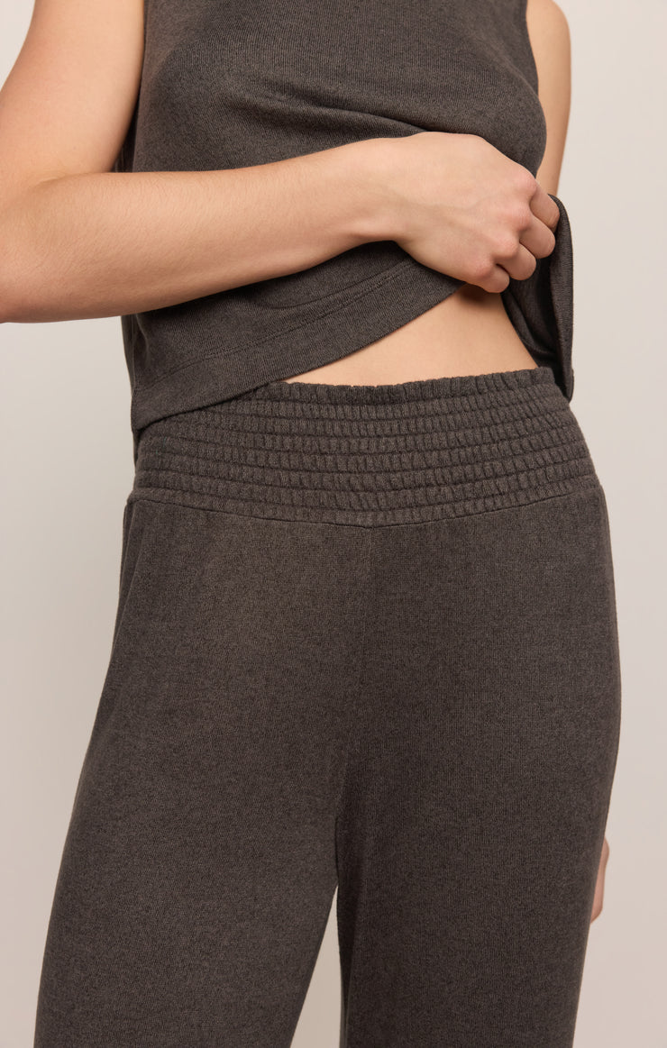 Cocoa Bean Dawn Smocked Pant by z supply with a wide smocked waistband and relaxed brown fit