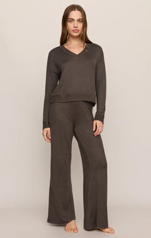 Z Supply Dawn Smocked Waist Flare Pants in Cocoa Bean