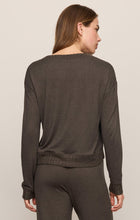 Cocoa Bean Courtney LS Top by z supply, back view of a brown long sleeve top on a model