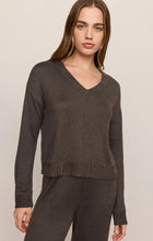 Cocoa Bean Courtney LS Top by z supply in brown with a V neck and long sleeves