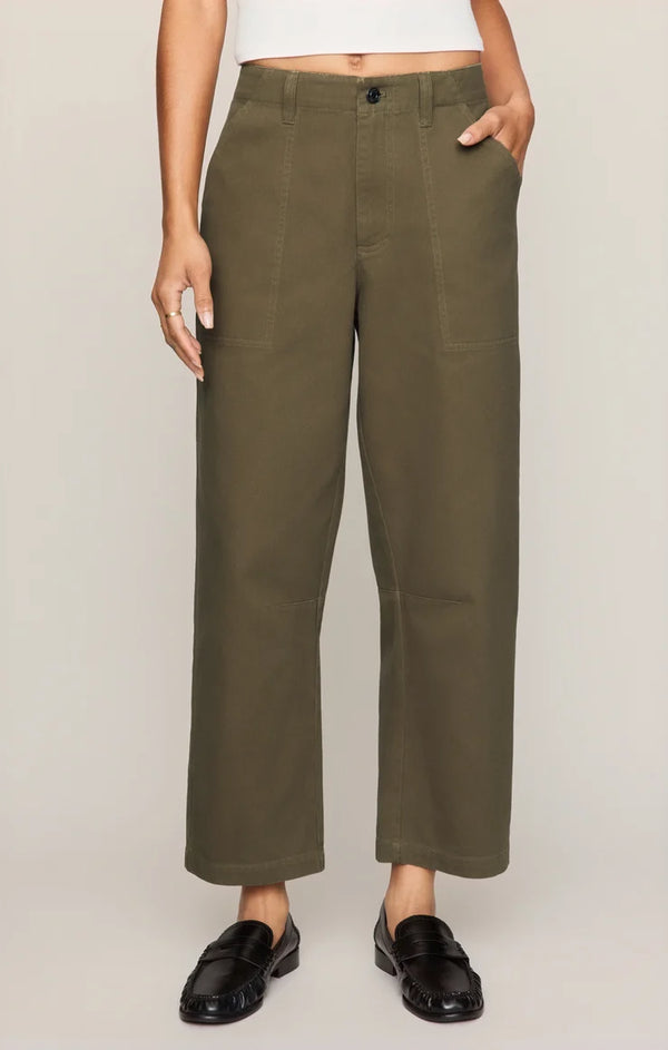 Golden Olive Colman Bowed Utility Pant by z supply in olive green with wide legs and utility pockets
