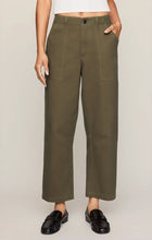 Golden Olive Colman Bowed Utility Pant by z supply in olive green with wide legs and utility pockets